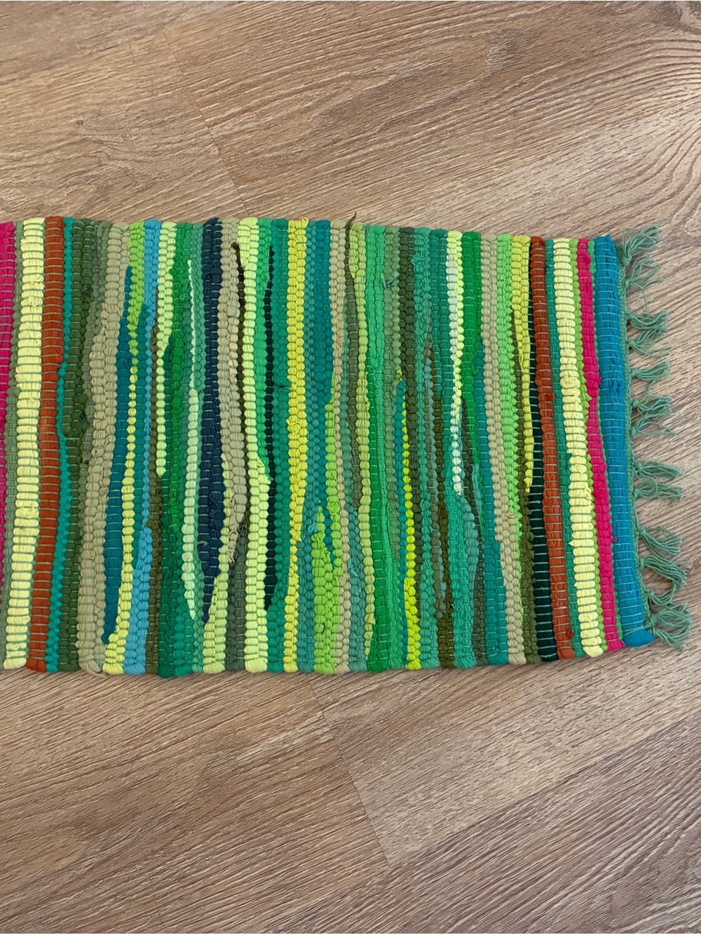 Small Handwoven Green Stripe Cotton Accent Rug / Mat